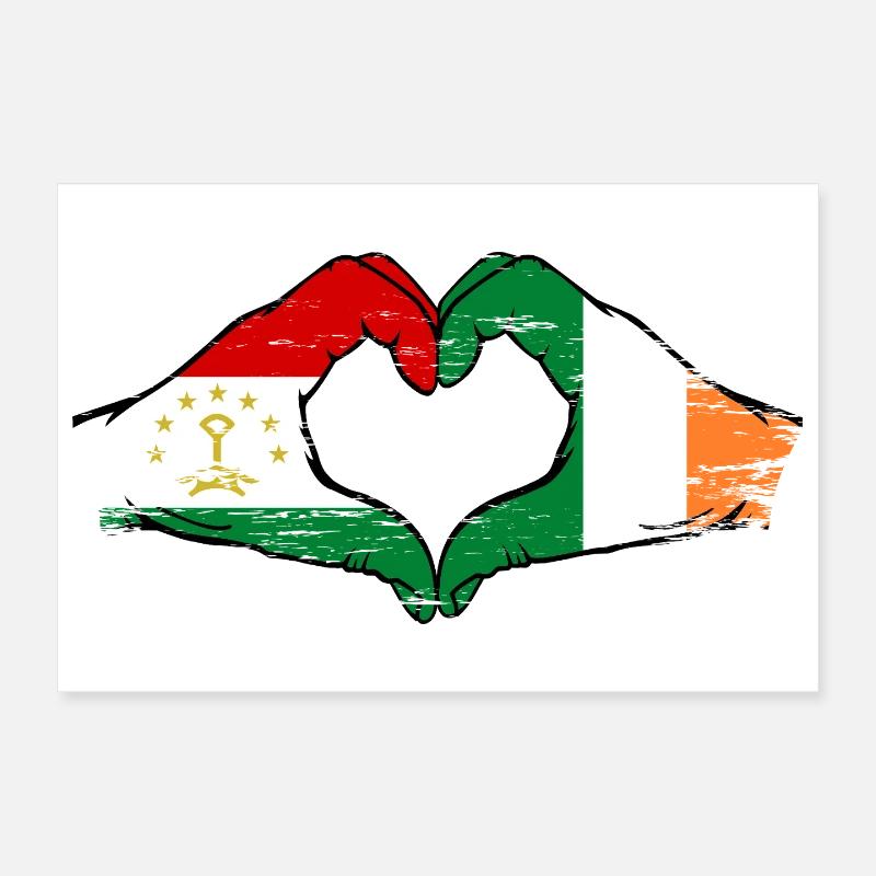 Drapeau d’Irlande du Tadjikistan Mains Forme de cœur Poster 30 x 20 cm