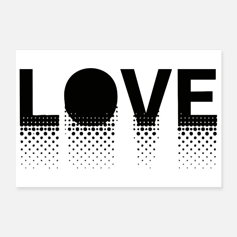 Love en points sur fond noir - Poster 30 x 20 cm - blanc