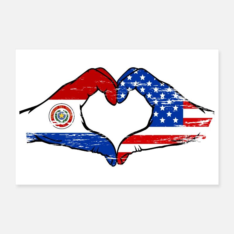 Paraguay USA Flags Heart Poster 30 x 20 cm
