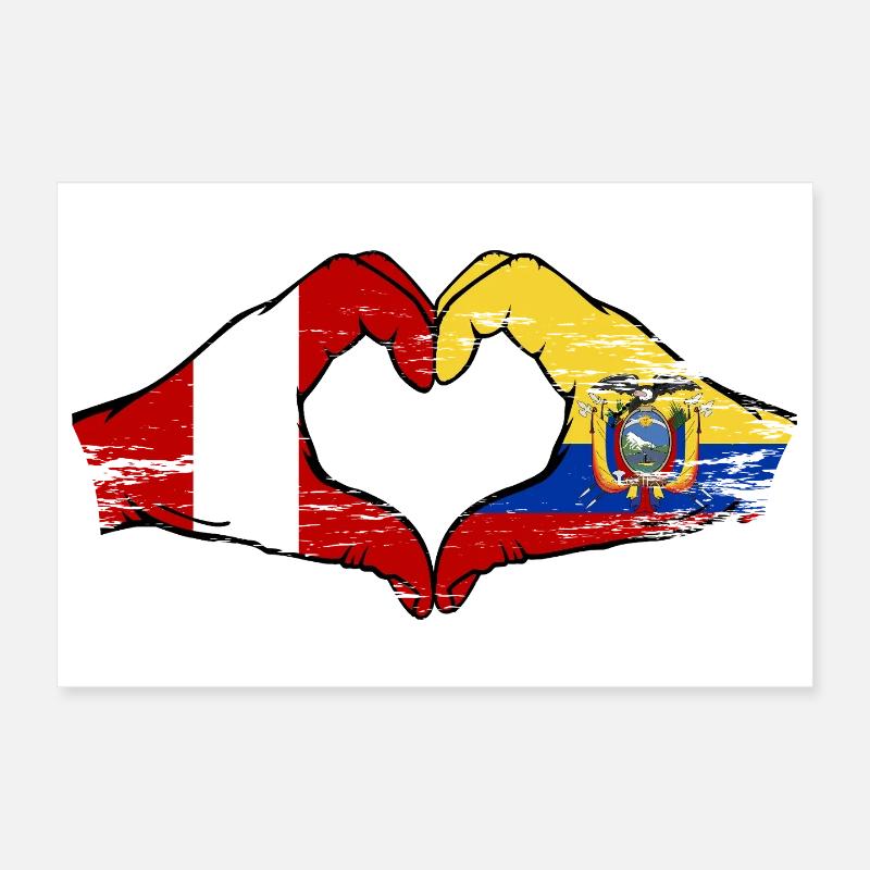 Peru Ecuador Flags Heart Used Poster 12" x 8" (30x20 cm)