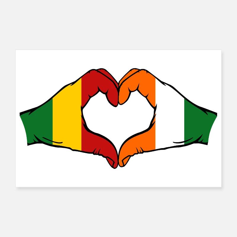 Drapeau de la Côte d’Ivoire du Mali Mains en forme de cœur Poster 30 x 20 cm
