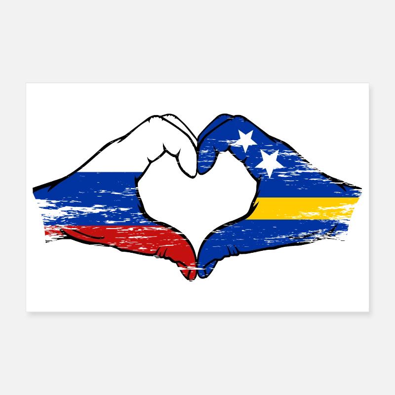 Mains du drapeau de la Russie de Curaçao en forme de cœur utilisées Poster 30 x 20 cm
