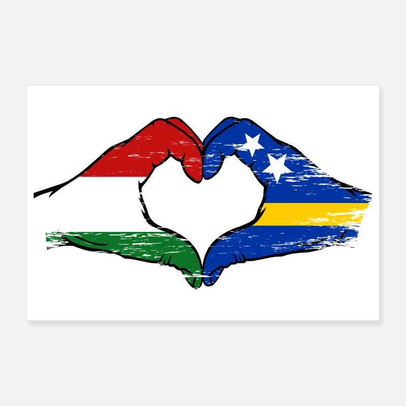Drapeau hongrois de Curaçao Mains en forme de cœur utilisé Poster 30 x 20 cm