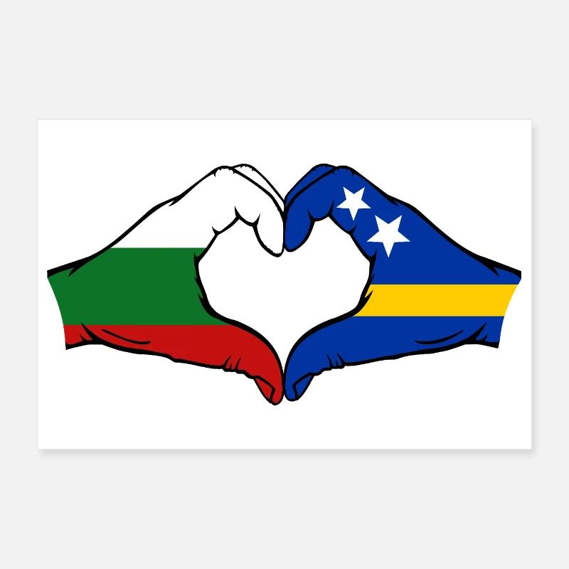 Drapeau de Bulgarie de Curaçao Mains en forme de cœur Poster 30 x 20 cm