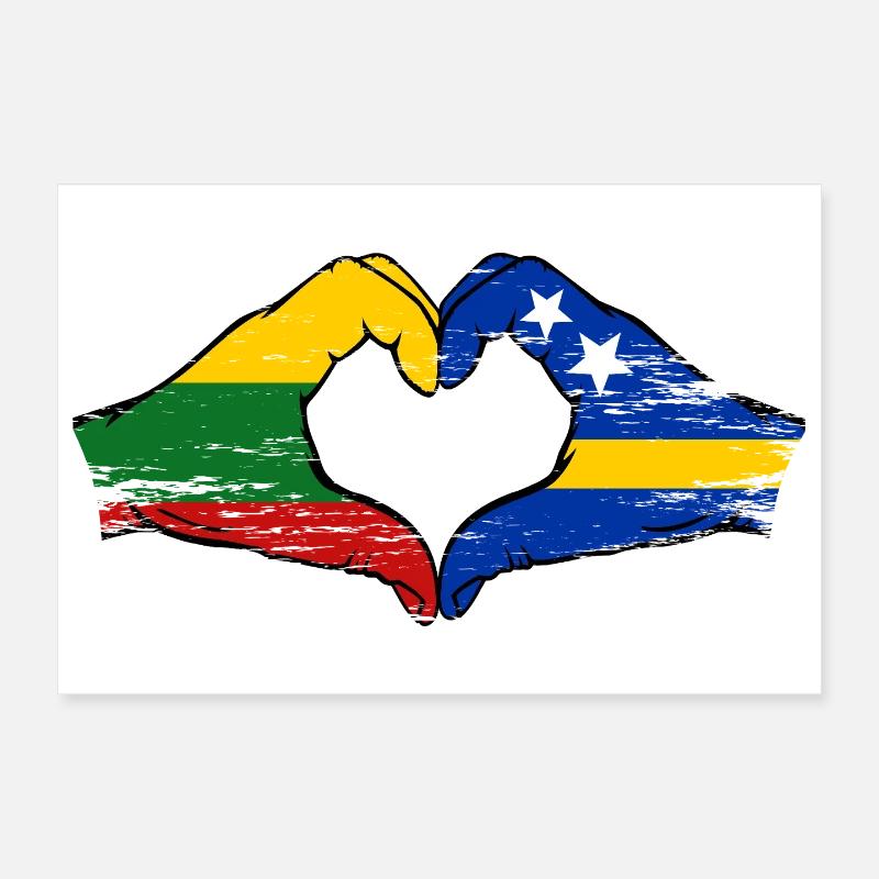 Mains du drapeau lituanien de Curaçao en forme de cœur utilisées Poster 30 x 20 cm