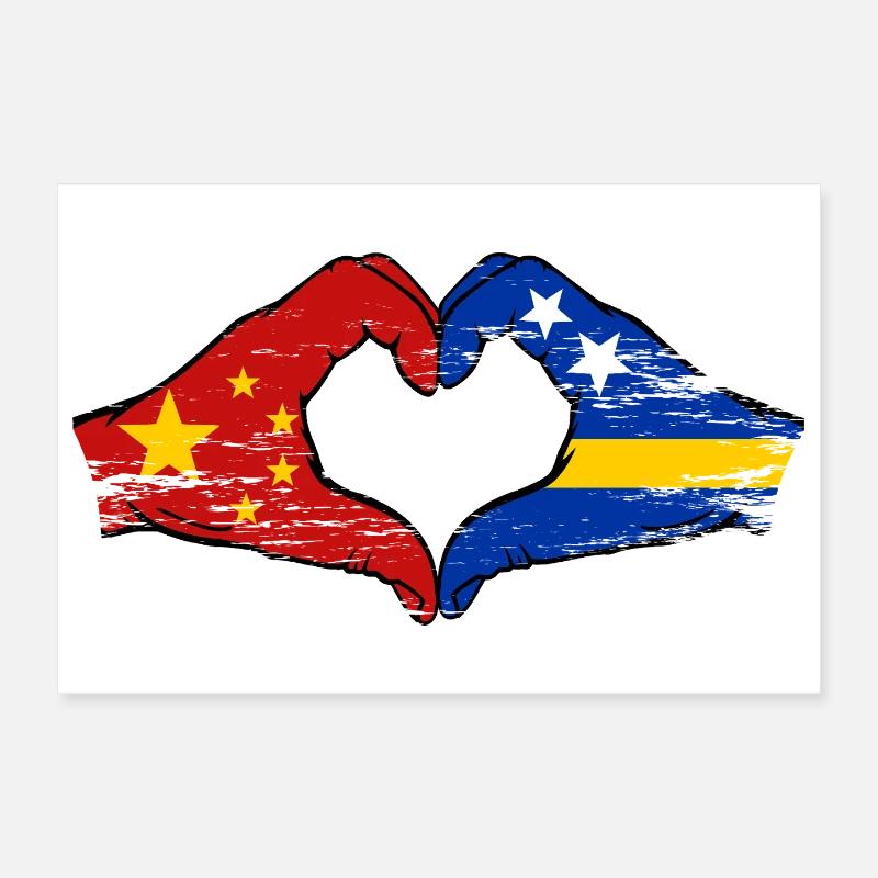 Mains du drapeau de Chine de Curaçao en forme de cœur utilisées Poster 30 x 20 cm