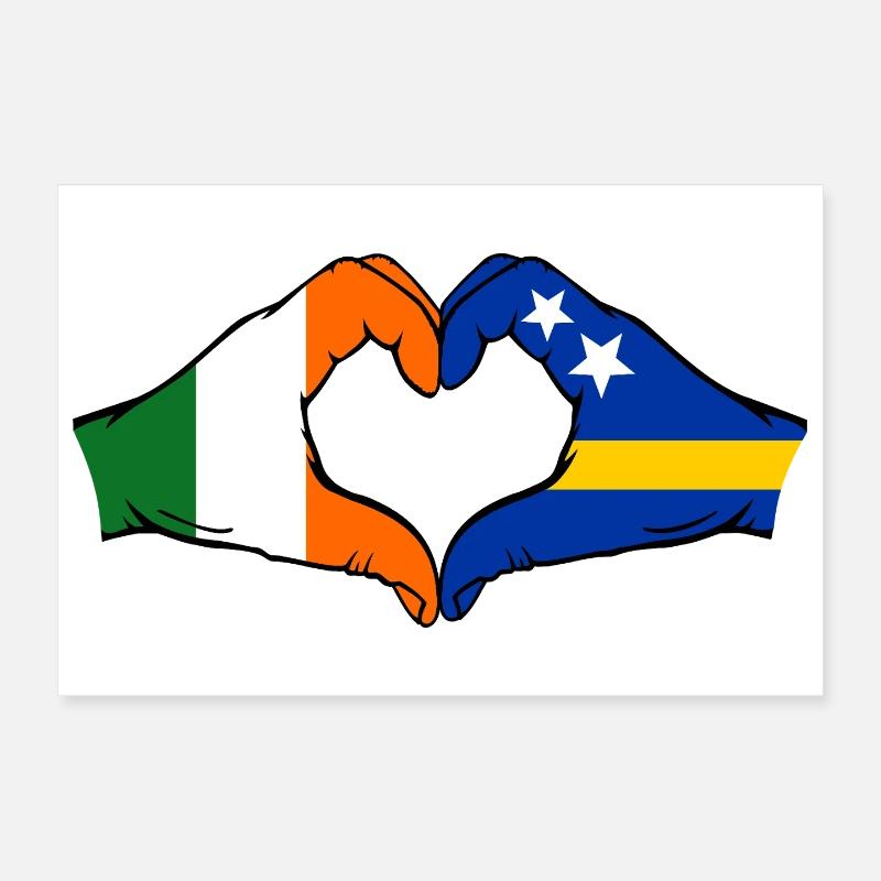 Irlande Drapeau Curaçao Mains Forme de cœur Poster 30 x 20 cm
