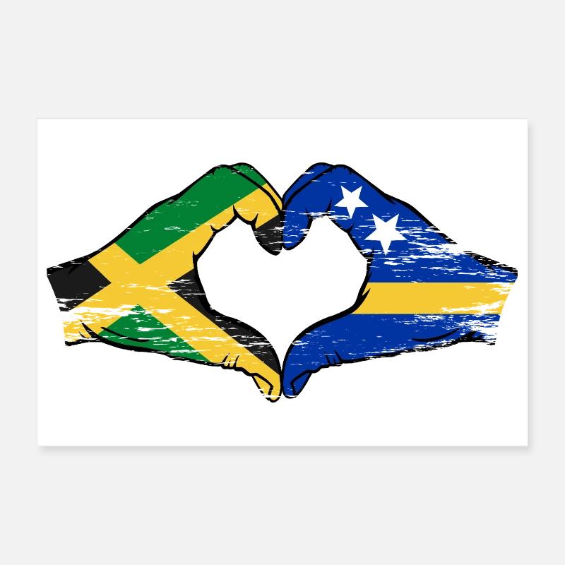 Mains du drapeau de la Jamaïque de Curaçao en forme de cœur utilisées Poster 30 x 20 cm