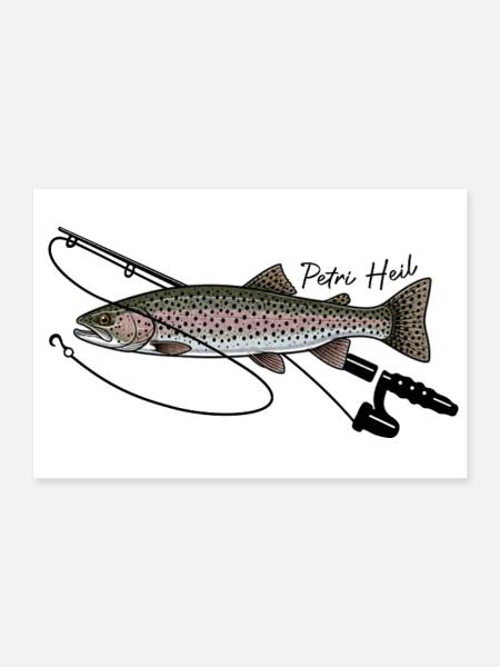 Angeln mit Rute Forelle Fisch Petri Heil - Poster 30x20 cm - Weiß - Vorne