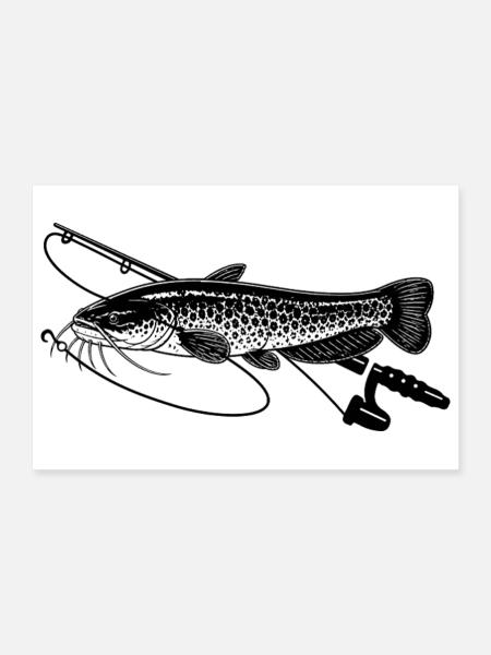 Wels Fisch angeln mit Rute Petri Heil - Poster 30x20 cm - Weiß - Vorne