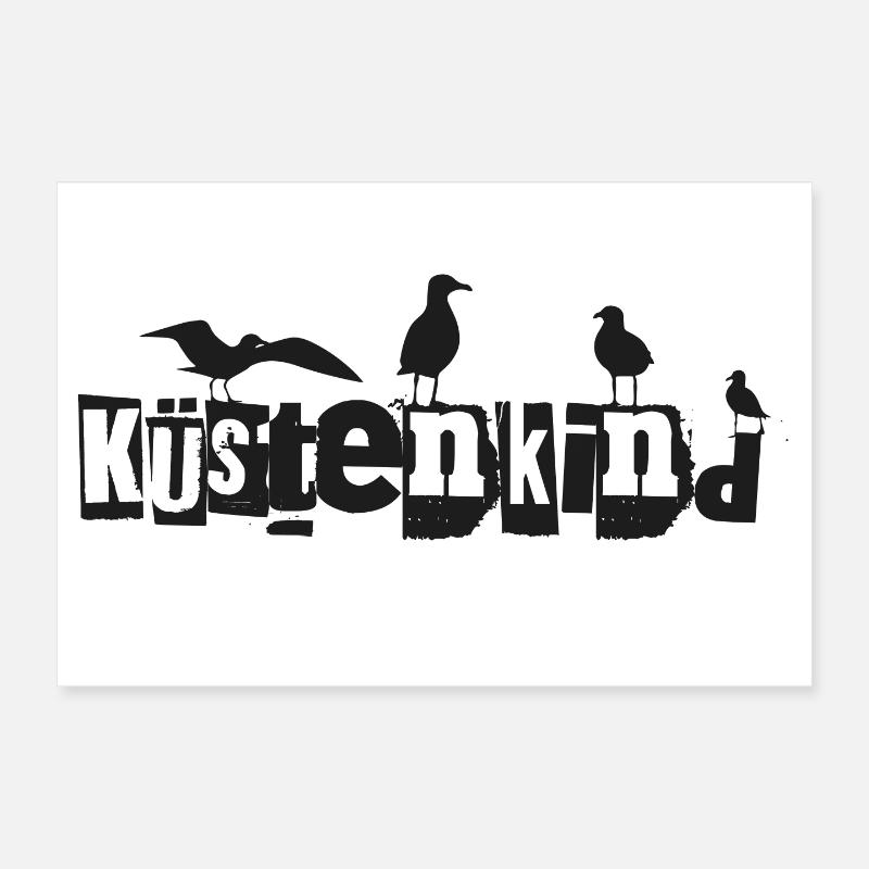 Küstenkind mit Möwen - Poster 30x20 cm - Weiß