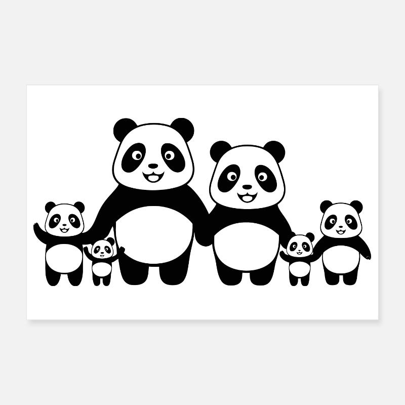 Pandas Family - 2 Eltern 4 Kinder Poster 30x20 cm