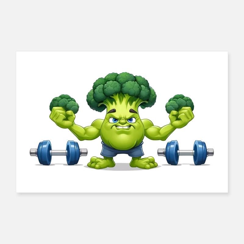 Brokkoli Gewichtheber - Poster 30x20 cm - Weiß