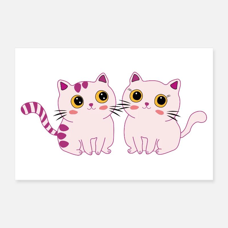 chats mignons - Poster 30 x 20 cm - blanc
