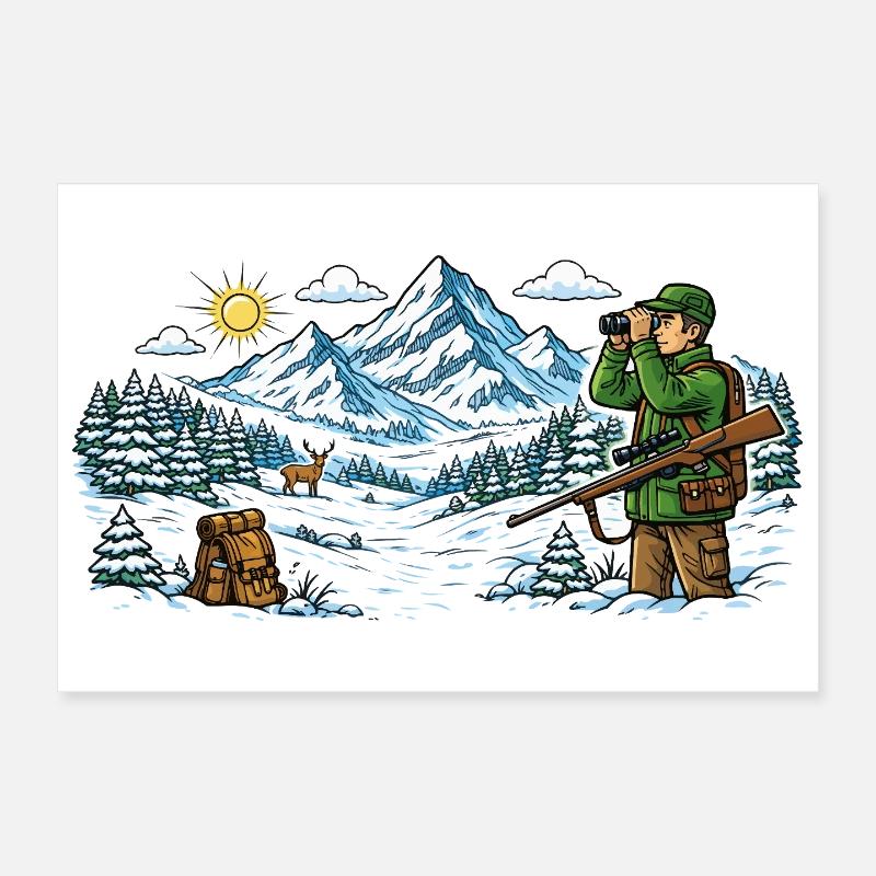 Jäger in einer verschneiten Winterlandschaft Poster 30x20 cm