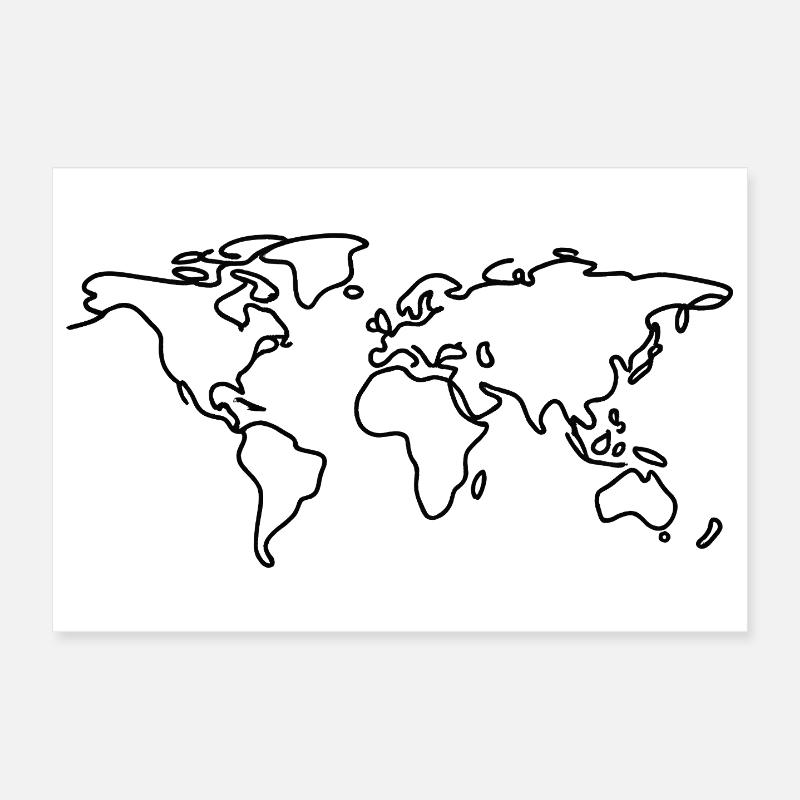World Map Line Art Poster 12" x 8" (30x20 cm)