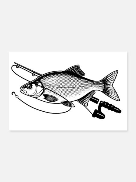 Brasse Fisch angeln mit Rute Petri Heil - Poster 30x20 cm - Weiß - Vorne