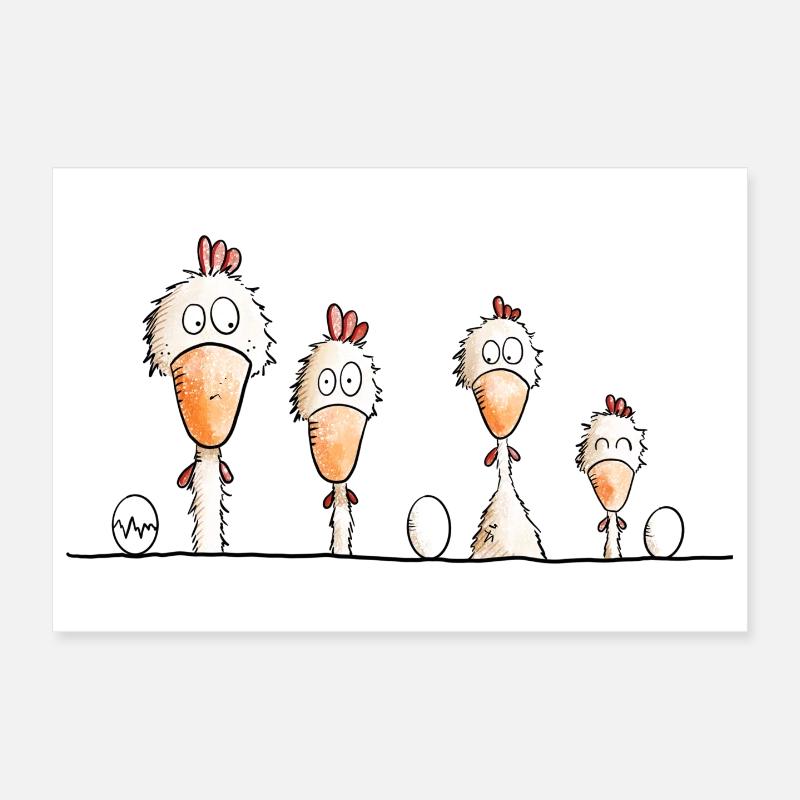 Happy Chickens - Poster 12" x 8" (30x20 cm) - white