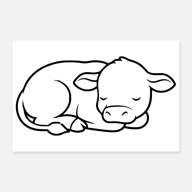Veau endormi Vache bébé mignon Poster 30 x 20 cm