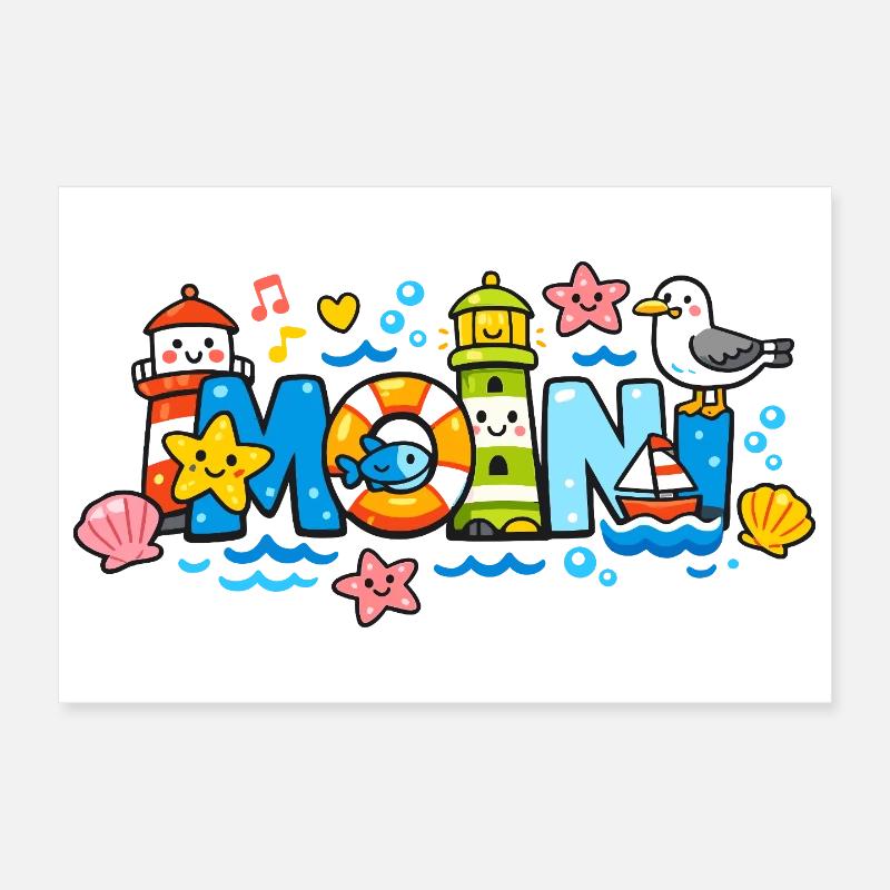 MOIN Seagull Phare Maritime Coloré Poster 30 x 20 cm