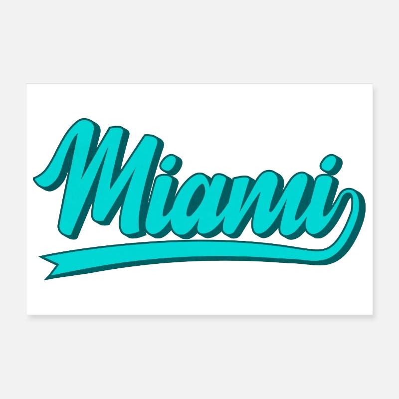 Miami Neon Script Turquoise Poster 12" x 8" (30x20 cm)