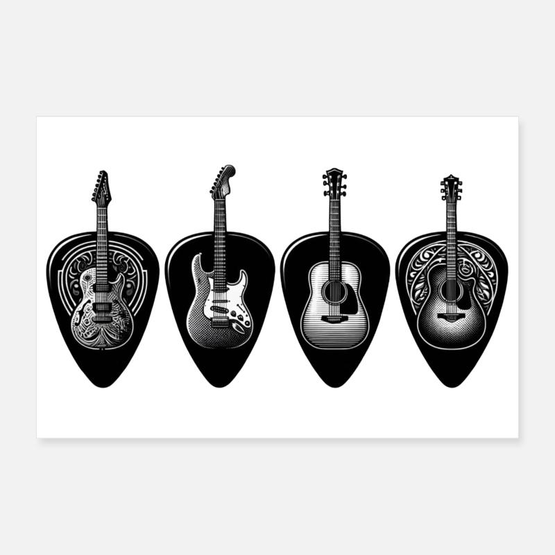 Black & White Guitar Quartet Poster 12" x 8" (30x20 cm)