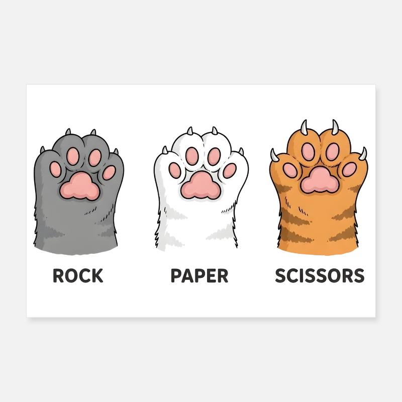 Pattes de chat Ciseaux Pierre Feuille - Jeu amusant Poster 30 x 20 cm