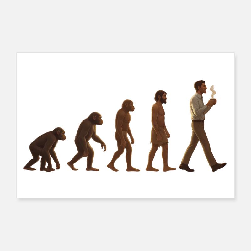 Evolutionary journey: From ape to coffee-drinking man Poster 12" x 8" (30x20 cm)