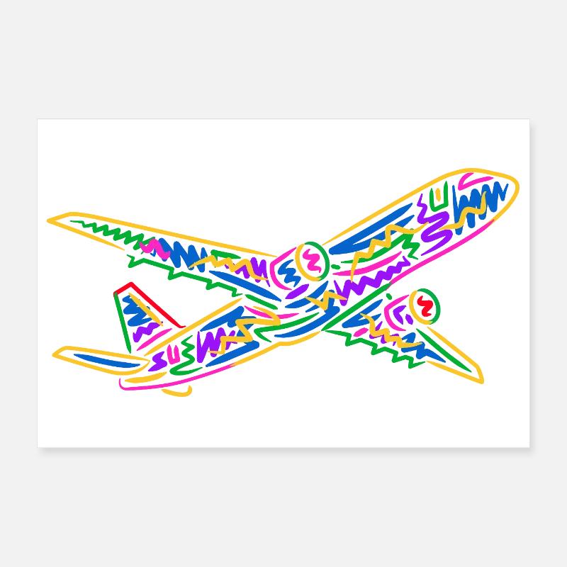Buntes Flugzeug Flieger Kinder Herren Jungen Pilot Poster 30x20 cm