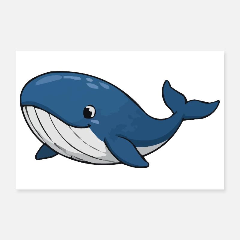 La Baleine de dessins animés en bleu profond Poster 30 x 20 cm
