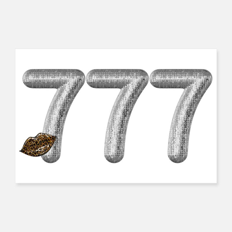 777 Angel Number Silver Glitter with Leopard lips Poster 12" x 8" (30x20 cm)