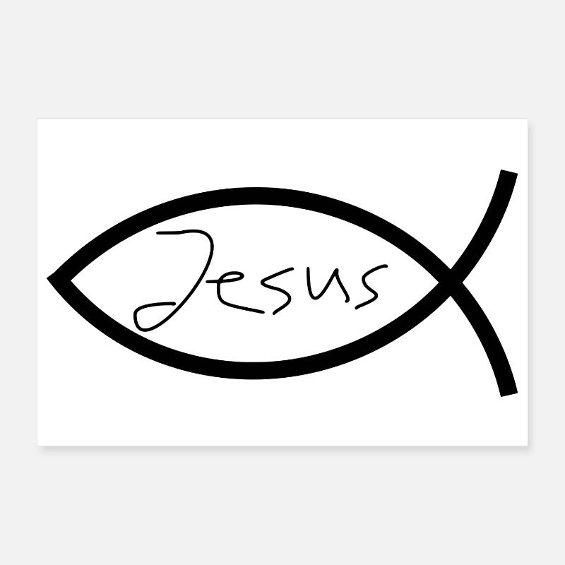 Jesus fish black Ichthys fish fish Poster 12" x 8" (30x20 cm)