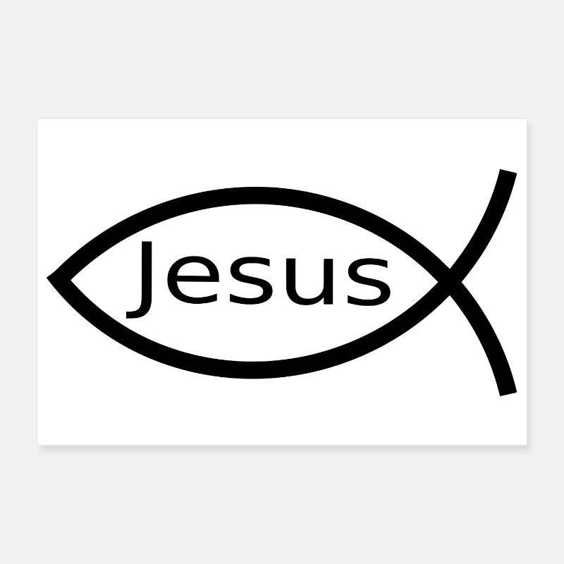 Jesus Fish Black Ichthys Fish Fish Poster 12" x 8" (30x20 cm)