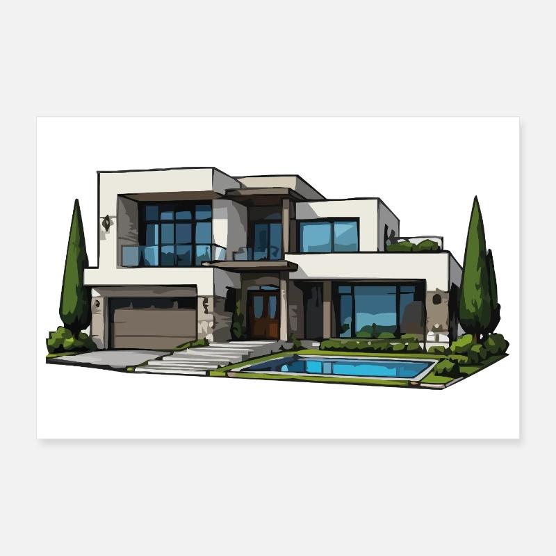 Moderne Villa mit Pool Poster 30x20 cm