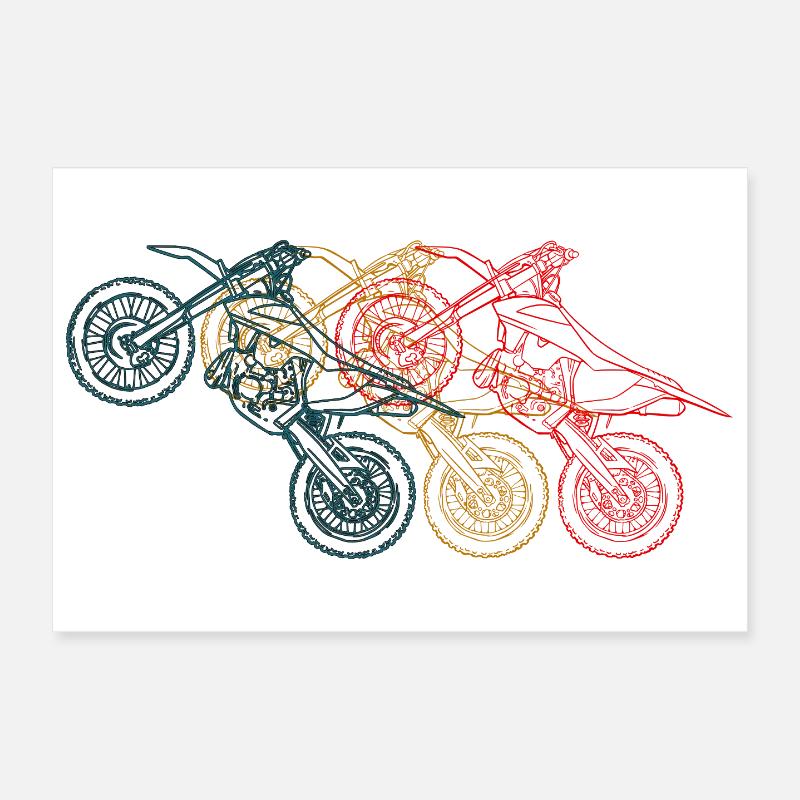 Motorcycle Triptych Line Art Poster 12" x 8" (30x20 cm)