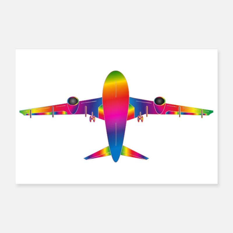 Flugzeug in Regenbogenfarben Poster 30x20 cm