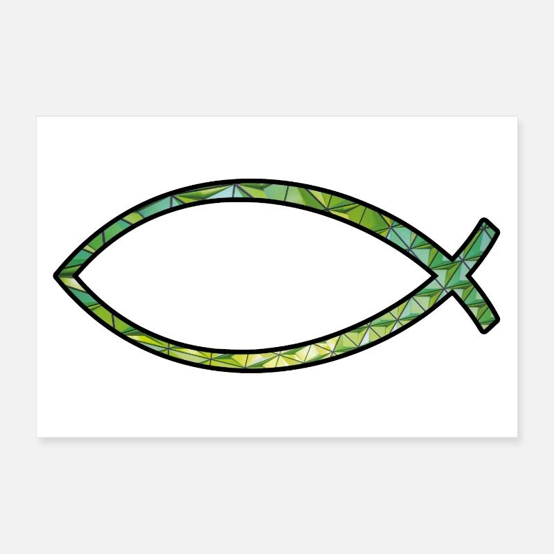 Poisson Ichtus (diamant, vert) Poster 30 x 20 cm