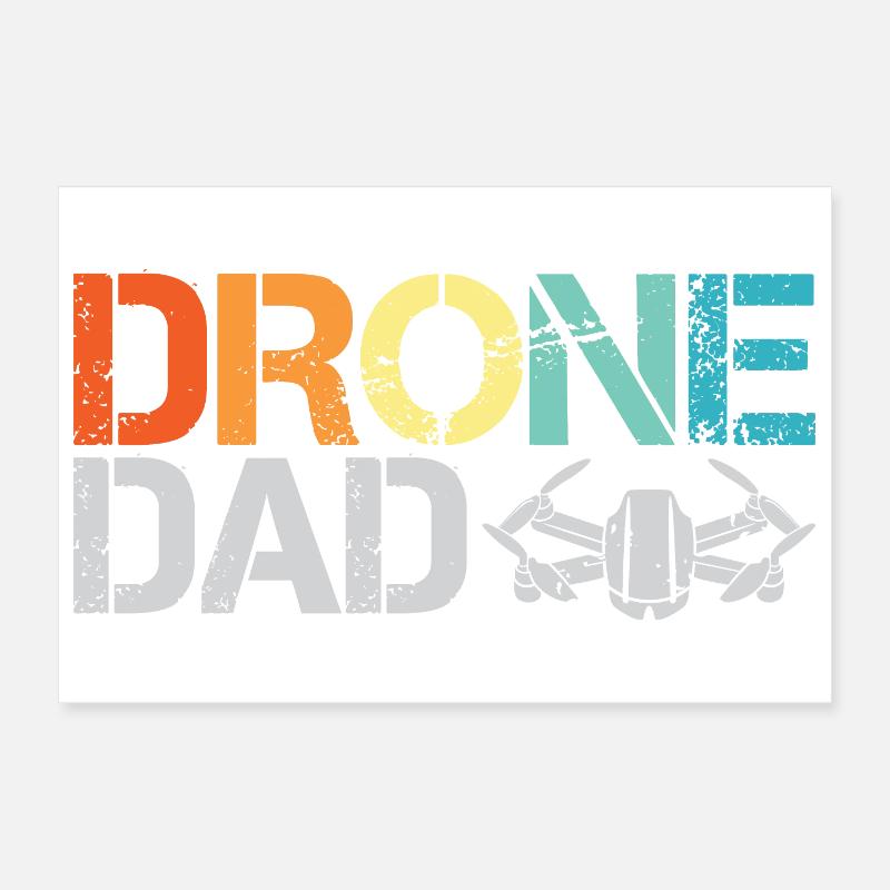 drone dad retro vintage design drone flight icon Poster 12" x 8" (30x20 cm)