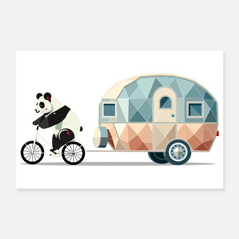 Panda avec caravane – Charmant design de voyage Poster 30 x 20 cm