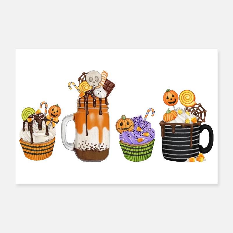 🎃 Süße Halloween Versuchung – Cupcakes & Drinks  - Poster 30x20 cm - Weiß