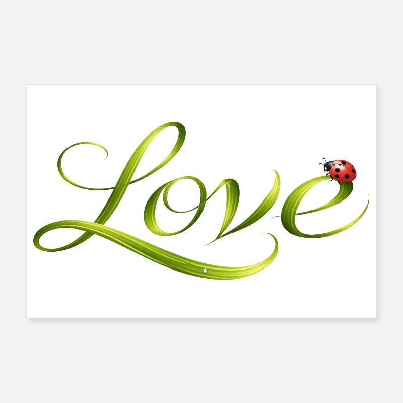 Fontaine d’amour faite d’un brin d’herbe avec Ladybug Poster 30 x 20 cm