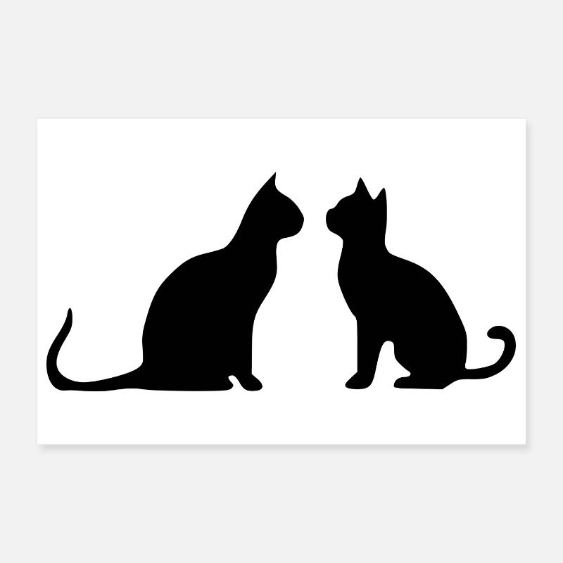 Cadeau des silhouettes de chat noir 2 chats Poster 30 x 20 cm