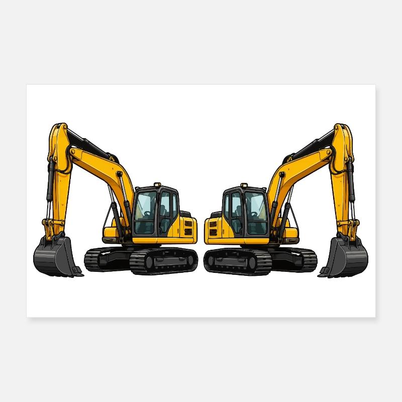 Excavator Vehicle Machine Poster 12" x 8" (30x20 cm)