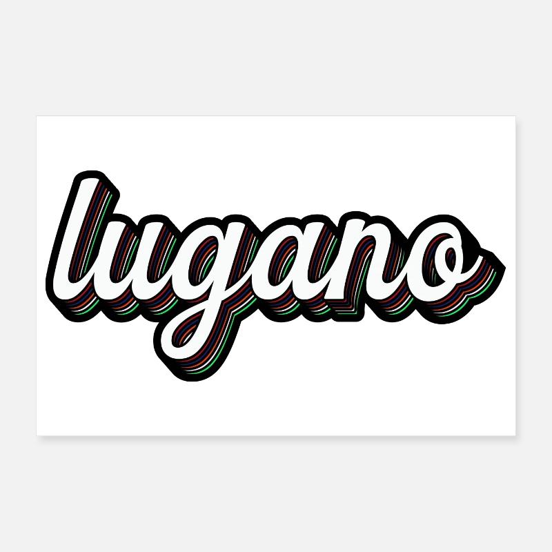 Lugano Neon Lettering Multiple Shadows Poster 12" x 8" (30x20 cm)