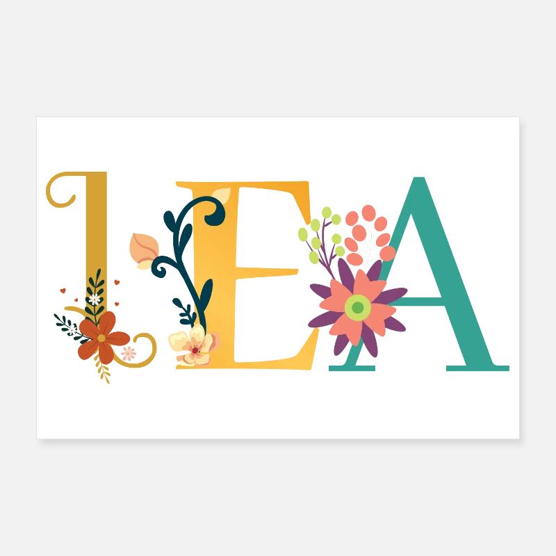 LEA Name Art avec fleurs brodées Poster 30 x 20 cm