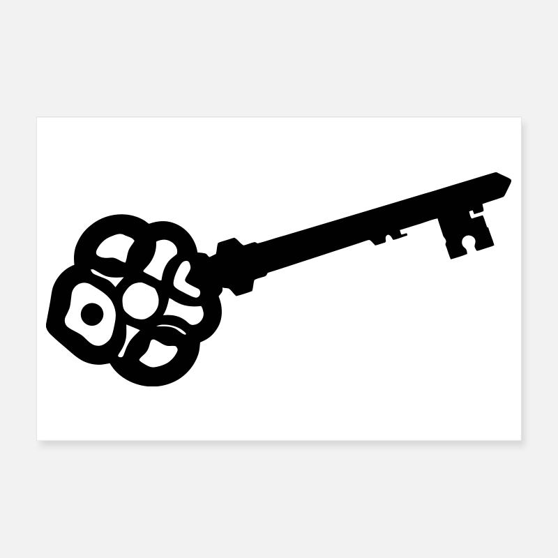 Ornate Skeleton Key Silhouette Poster 12" x 8" (30x20 cm)