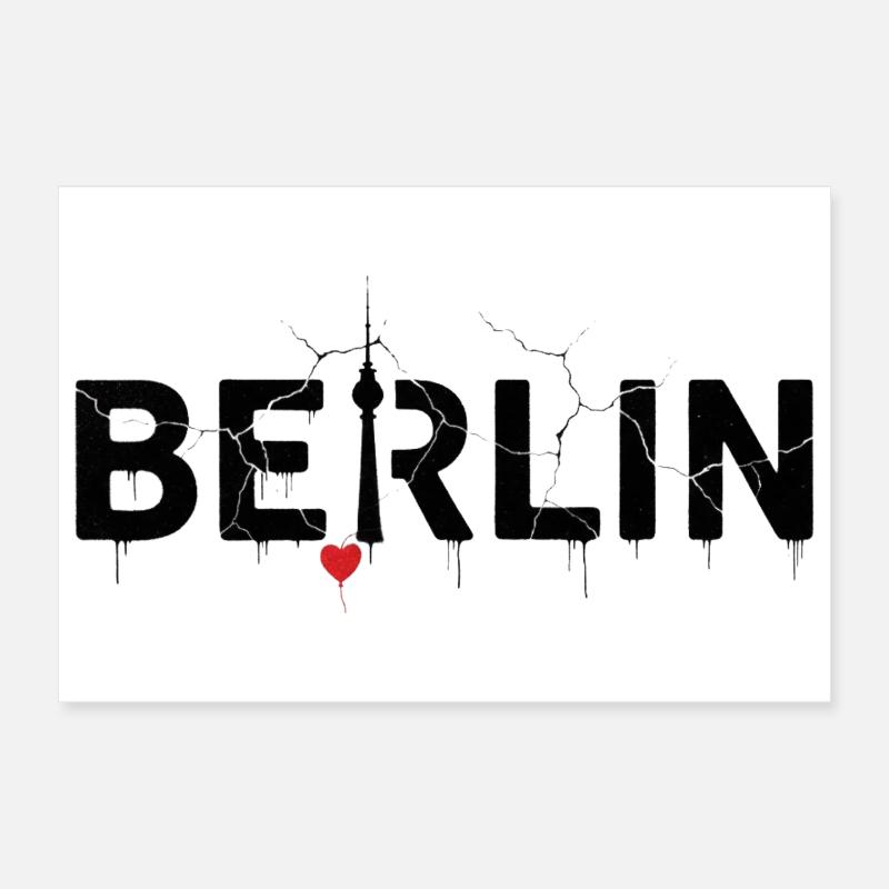Berliner Skyline mit Blitz und Herz Poster 30x20 cm