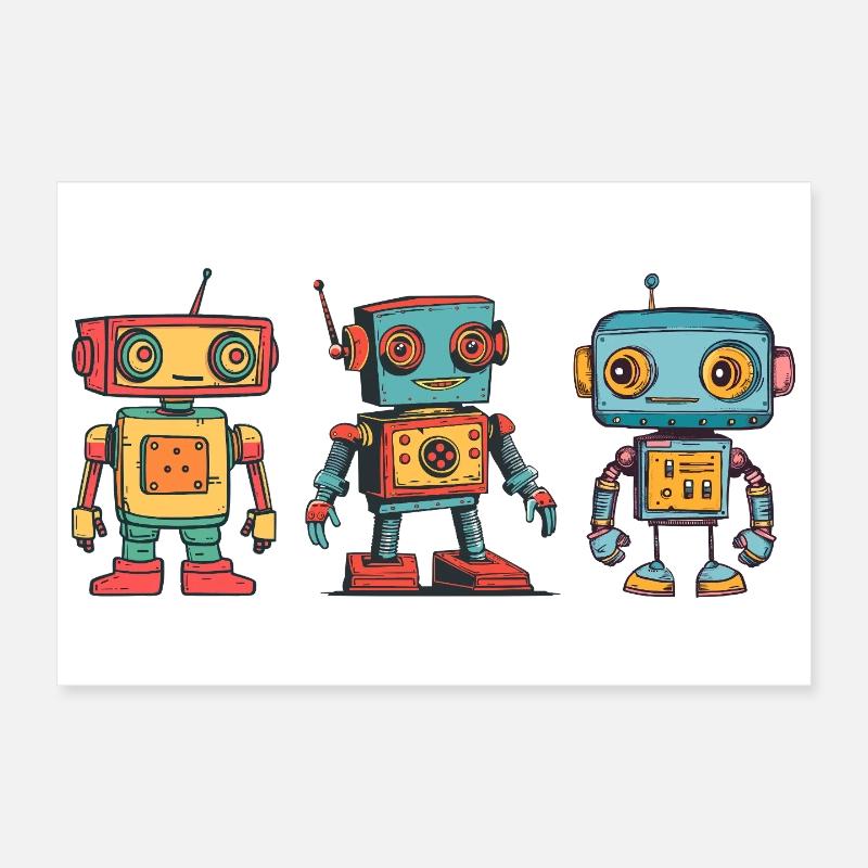 Nostalgic Retro Robot Illustration Poster 12" x 8" (30x20 cm)