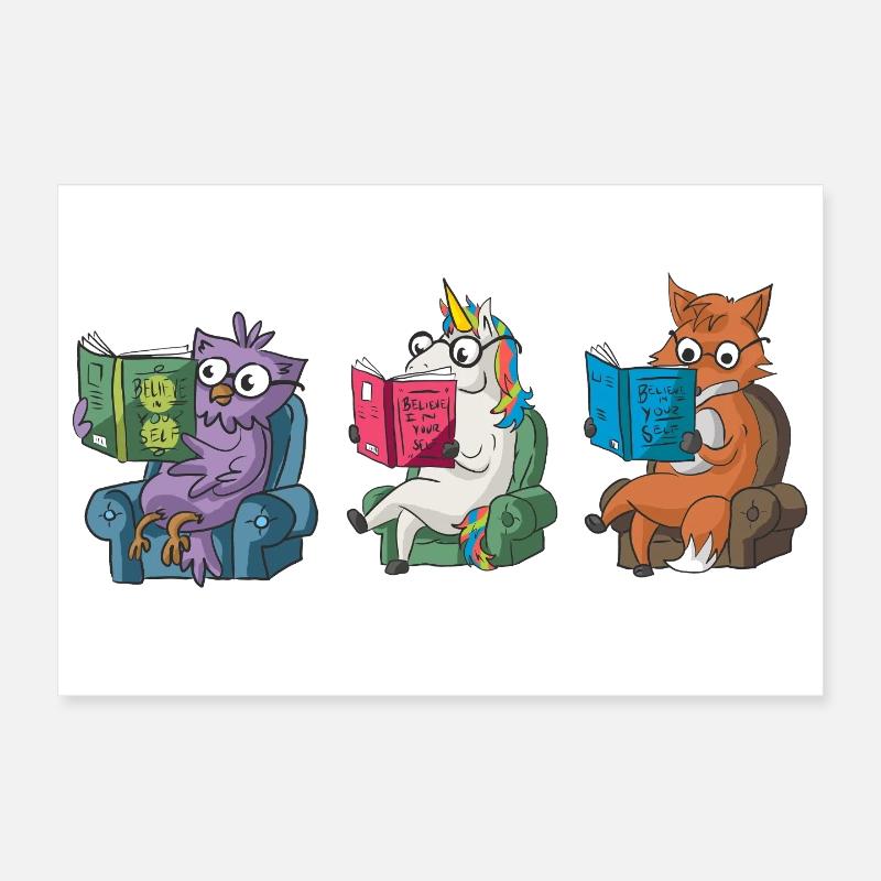 Animaux mignons lisant Conception de Croyez en vous Poster 30 x 20 cm