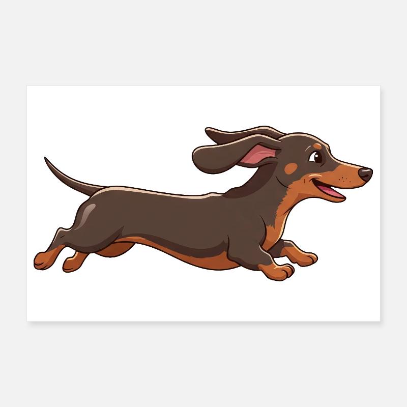 Cheerful Dachshund Running Cartoon Fun Poster 12" x 8" (30x20 cm)